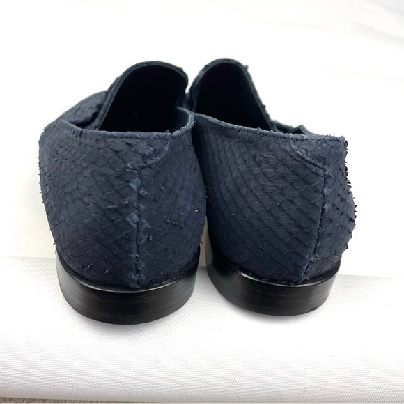Panara Dark Blue Suede Snake Skin Embossed Loafers 38 US 8 - Picture 4 of 8